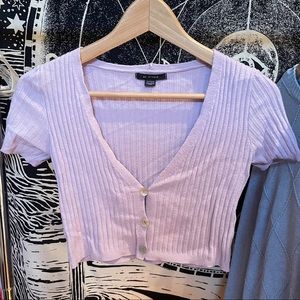 AEO cropped purple button up short sleeve shirt